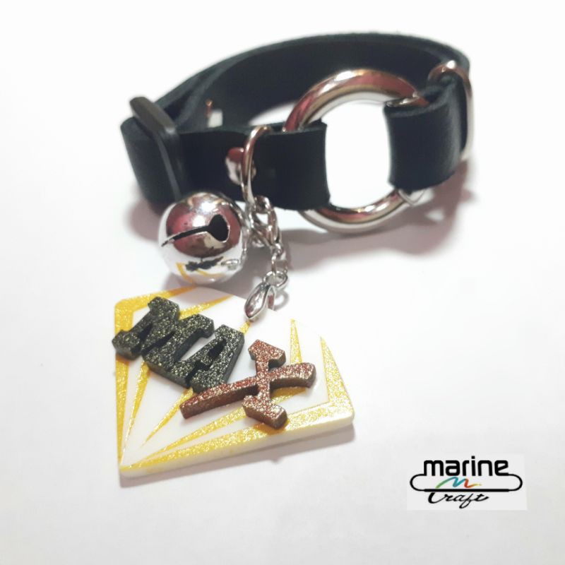 kalung kucing kulit asli name tag custom