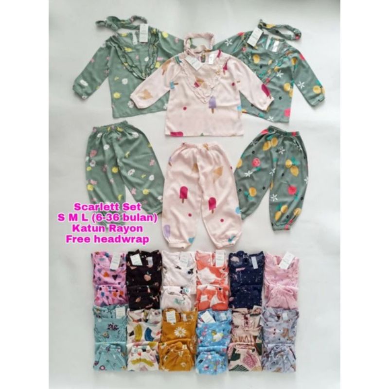 Scarlett set  by little koda setelan anak bahan rayon free headband usia 0-3 tahun