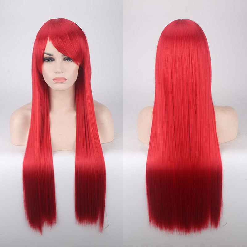 K026-23 red merah wig base lurus 80 cm cosplay rambut palsu