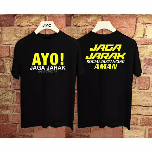 Fourfashion Kaos Pria Kaos Distro AYO JAGA JARAK Black FN148