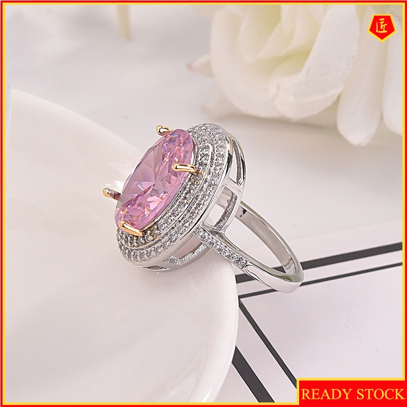 [Ready Stock]Micro-Inlaid Pink Diamond Ring Elegant Personality