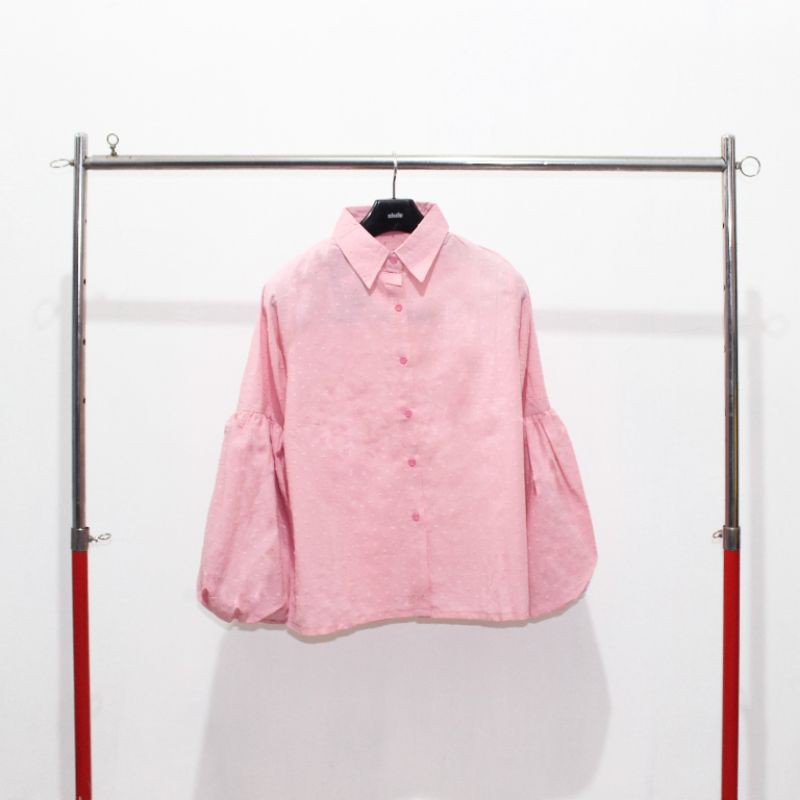 Rubi Balon Top (Pink) | Kemeja Lengan Balon | Kemeja Rubiah Wanita| Kemeja Ruby | Kemeja Polkadot