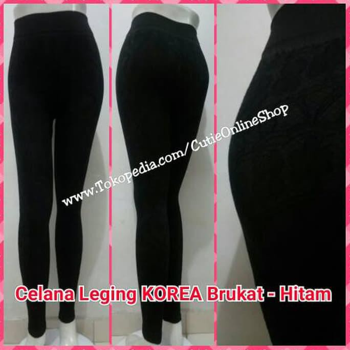KUALITAS BAGUS CELANA LEGING KOREA BRUKAT - HITAM | LEGGING PANJANG IMPORT BLACK