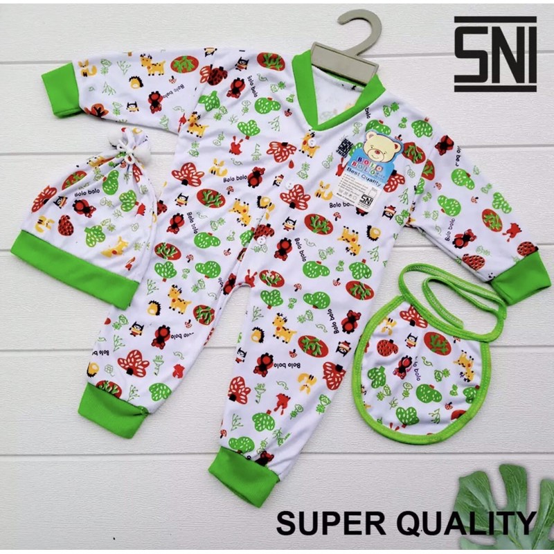 PROMO 7.7 jumper Bayi komplit Bolo Bolo Buka Kaki Motif Lucu SNI Jumsuit Baju Kodok Celemek + Topi DNW BABY