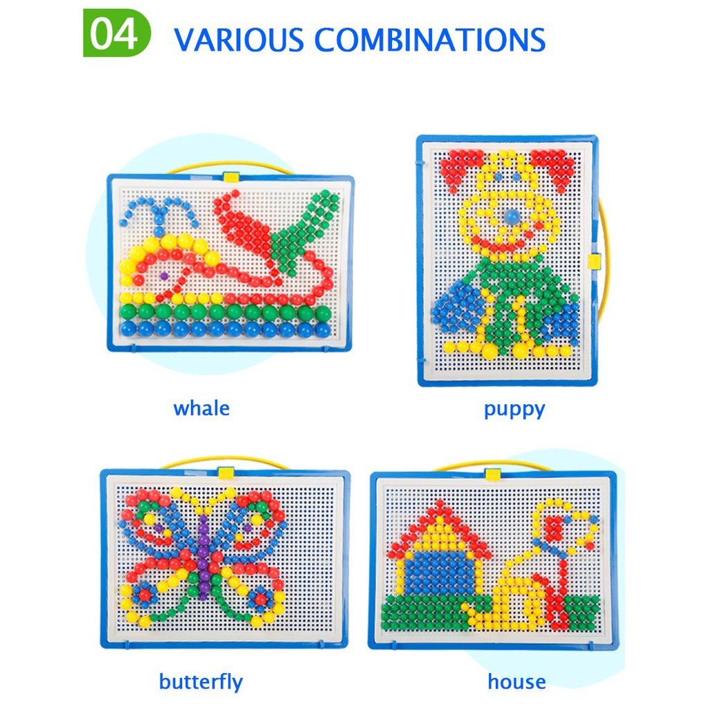 ~COD~ DO-M14 Mainan Edukasi Anak Creative Mosaic Susun Paku 3D Puzzle Block Papan Paku Jamur 296pcs-8