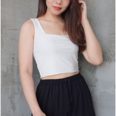 MSMO Square Tanktop Crop / Atasan Wanita / Blouse Wanita / Kaos Wanita / Top Wanita-Broken white