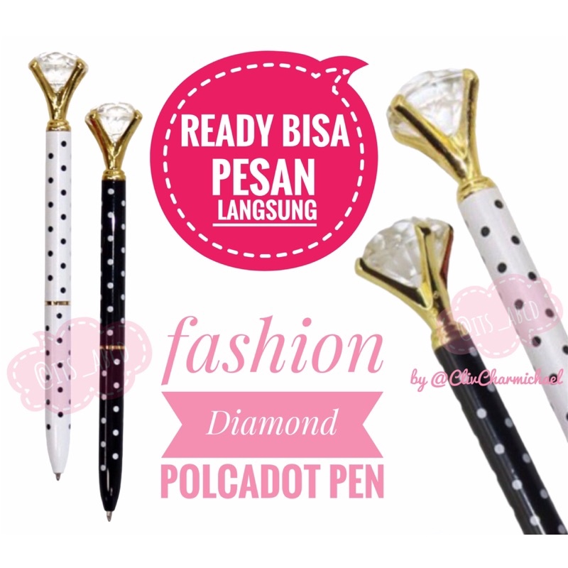 

cute fashion polkadot pen diamond kado unik