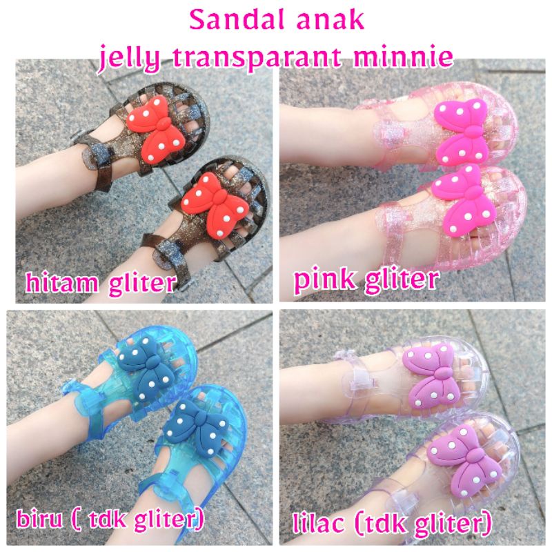 Sandal anak jelly minnie transparan import 24-30 /sandal anak gliter/sandal anak minnie/sandal anak karet/sandal anak anti slip/sandal anak gesper