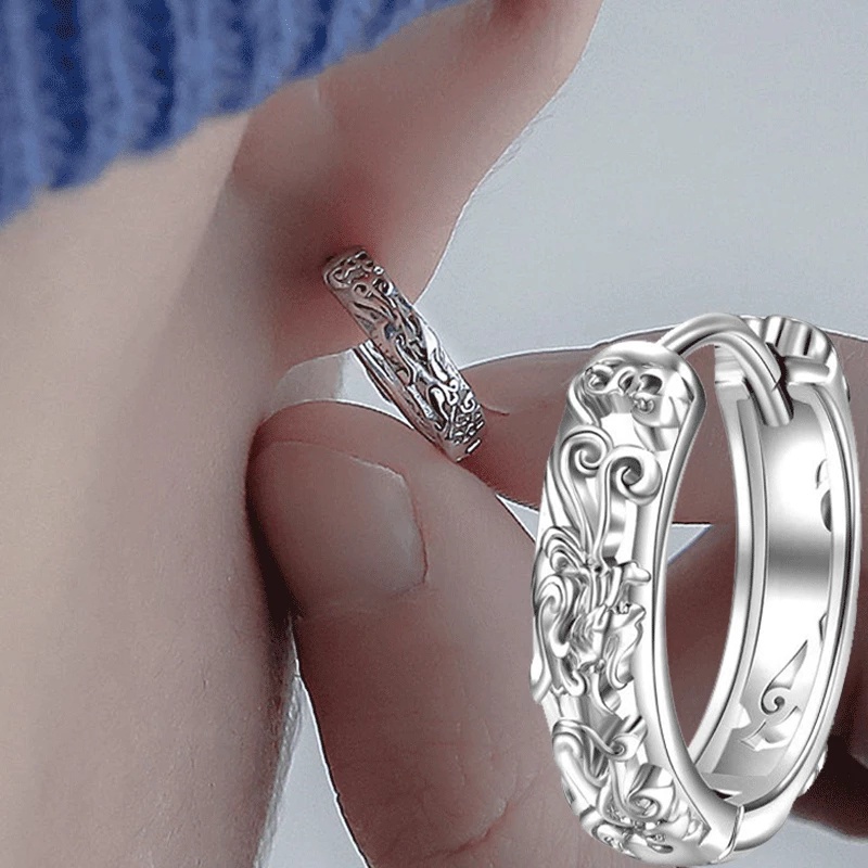 Anting Stud Gesper Telinga Pixiu Gaya Punk Hip-Hop China Feng Shui Good Luck Untuk Pria Dan Wanita