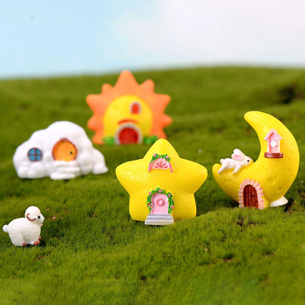 [Elegan] Starry House Figurine Resin Indah Hadiah Ulang Tahun DIY Taman Peri Bulan, Matahari, Bintang Bentuk Rumah Boneka Lanskap Mikro