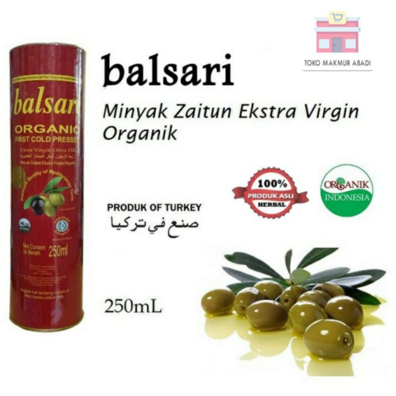 MINYAK ZAITUN BALSARI IMPORT TURKI EXTRA VIRGIN OLIVE OIL / MINYAK ZAITUN BALSARI ORGANIK 250ML