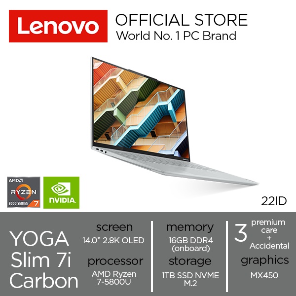 Lenovo Yoga Slim 7 Carbon 22ID AMD Ryzen 7 5800U/16GB/1TB SSD/MX450/14" 2.8K OLED/CLOUD GREY