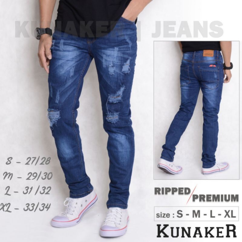 Celana Jeans Pria Sobek Panjang Cakar Ripper Lutut Bolong Denim Distro Levis Cowo Cowok Big Size M L XL XXL