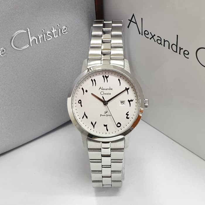 Jam tangan arab jam tangan pria Jam tangan original Alexandre Christie 1007 Silver White Arab