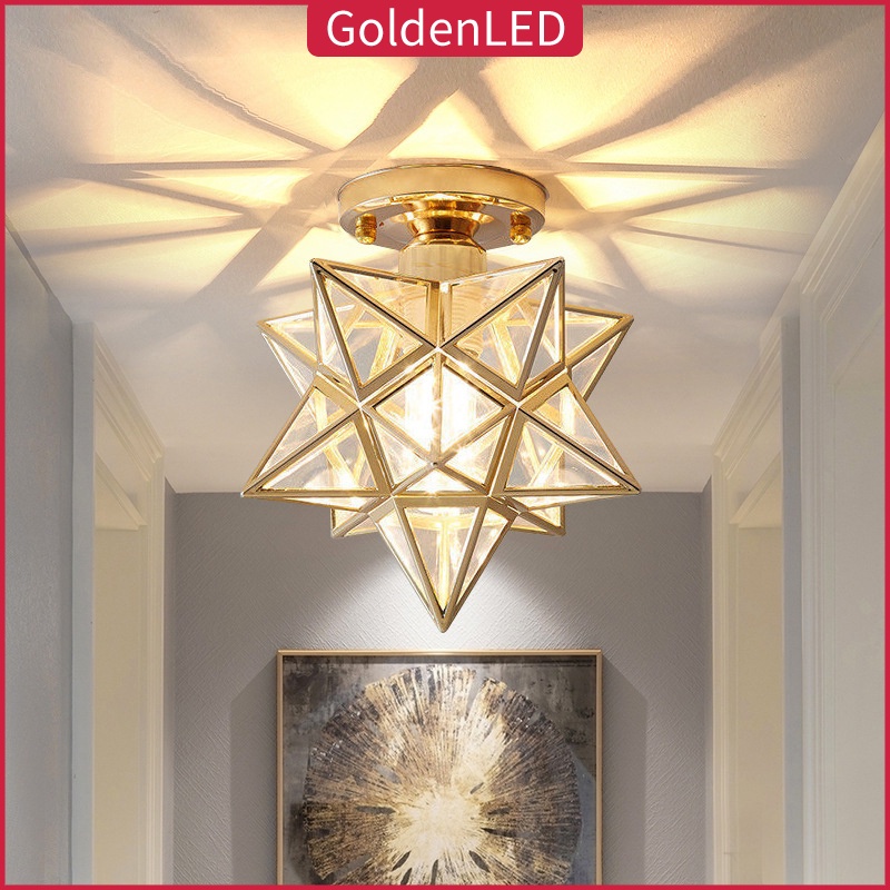 Golden LED Lampu Plafon Ceiling Minimalis Star Cahaya lampu langit-langit kristal mewah+lorong koridor balkon pintu masuk aula Lampu(Tidak termasuk Bohlam)