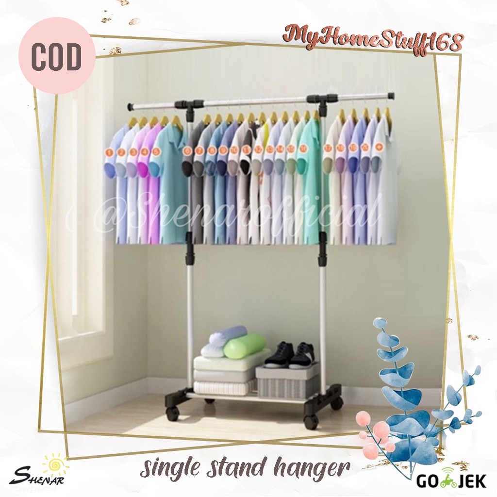 SHENAR SINGLE STAND HANGER GANTUNGAN BAJU RAK GANTUNGAN SERBAGUNA 4 RODA SERBAGUNA