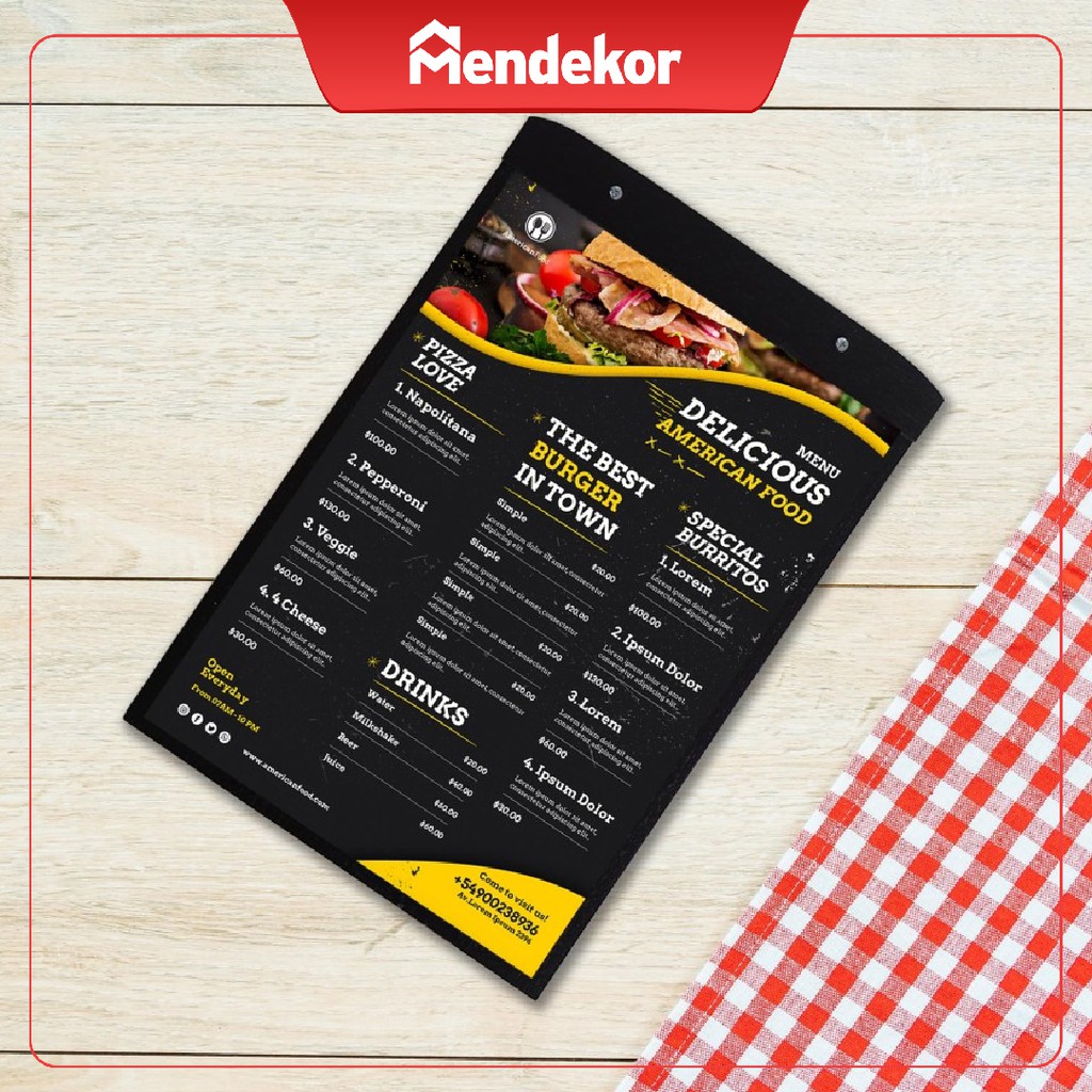 

Menu Board Kayu Papan Custom Logo Buku Hitam Restoran Kertas A4 Tebal Berkualitas | MENDEKOR Dala