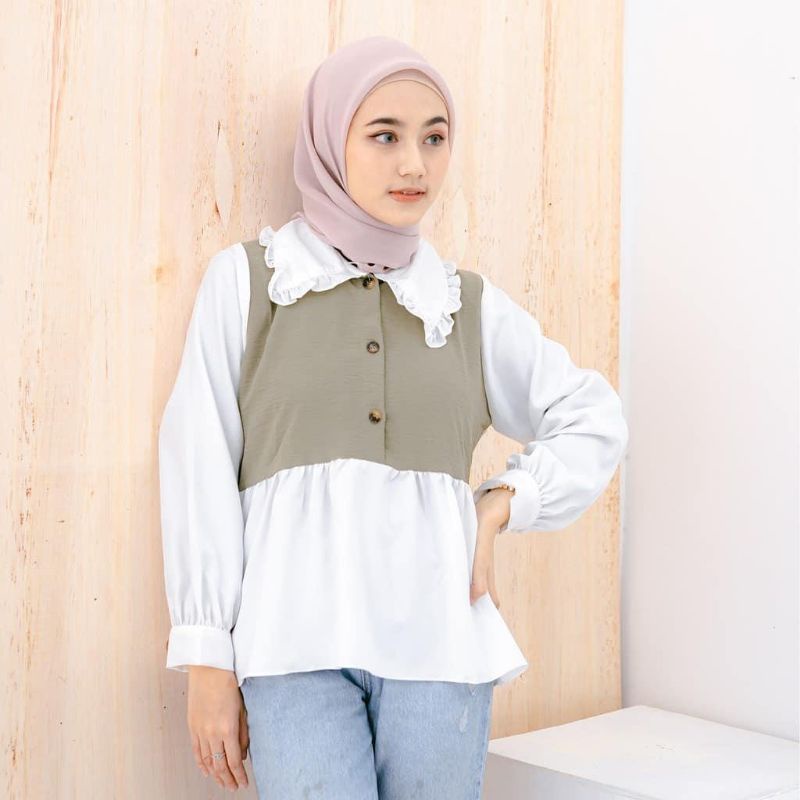 Pakaian wanita style korea -Blouse Tary -Atasan Wanita Muslim lengan panjang-5
