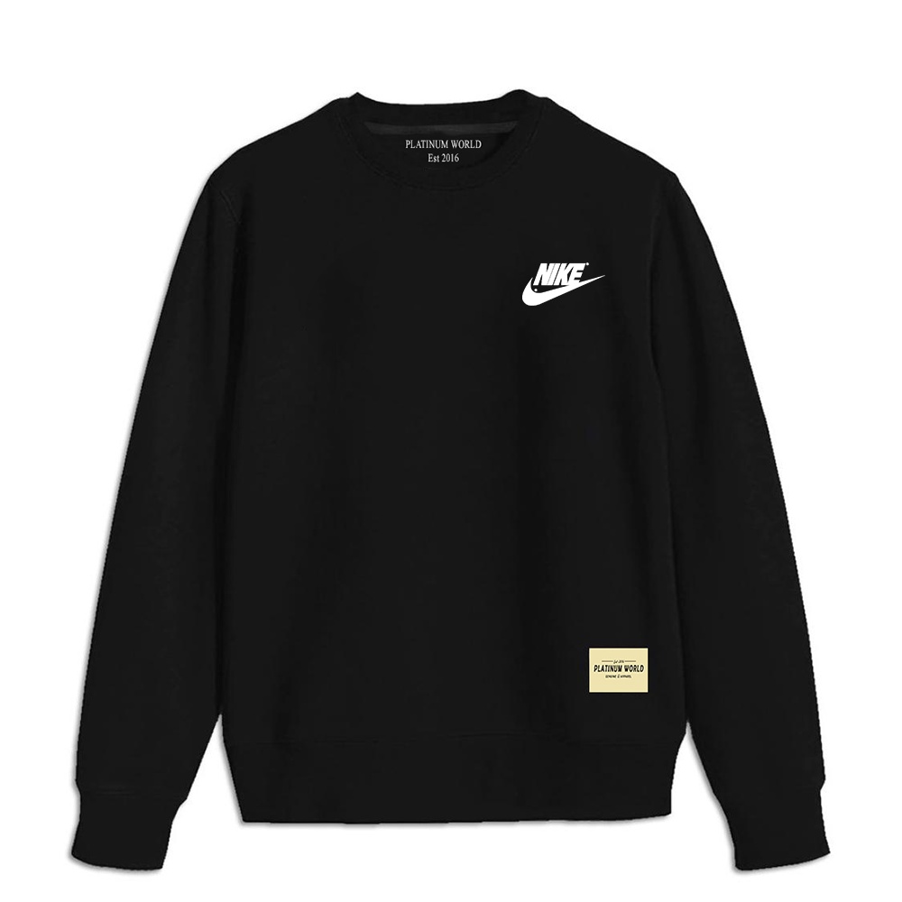 PLATINUM WORLD Sweatshirt Crewneck Basic Hitam Jaket Sweater Tulisan Simpel Authentic Quality