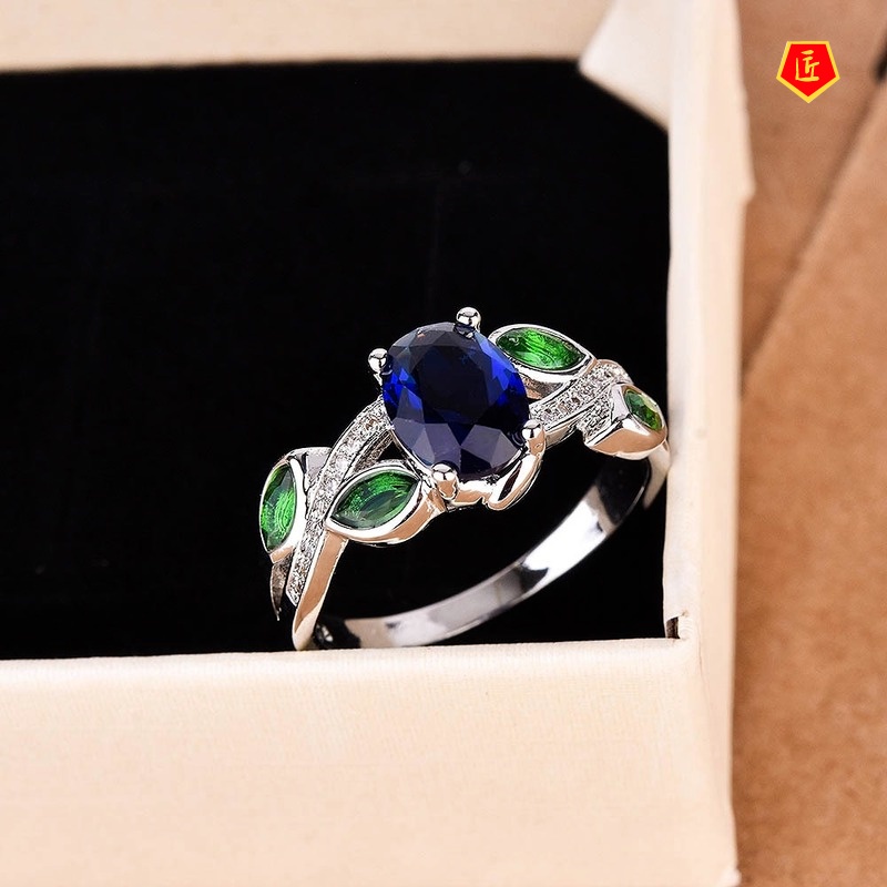 [Ready Stock]Inlaid Colorful Topaz Silver Ring Luxury Special-Interest Design