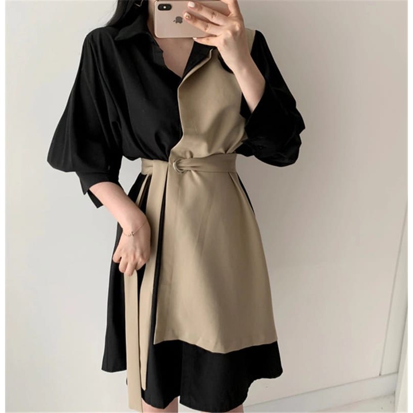 QFS DRESS ELEGANT / TERBARU / HITAM COMBI CREAM