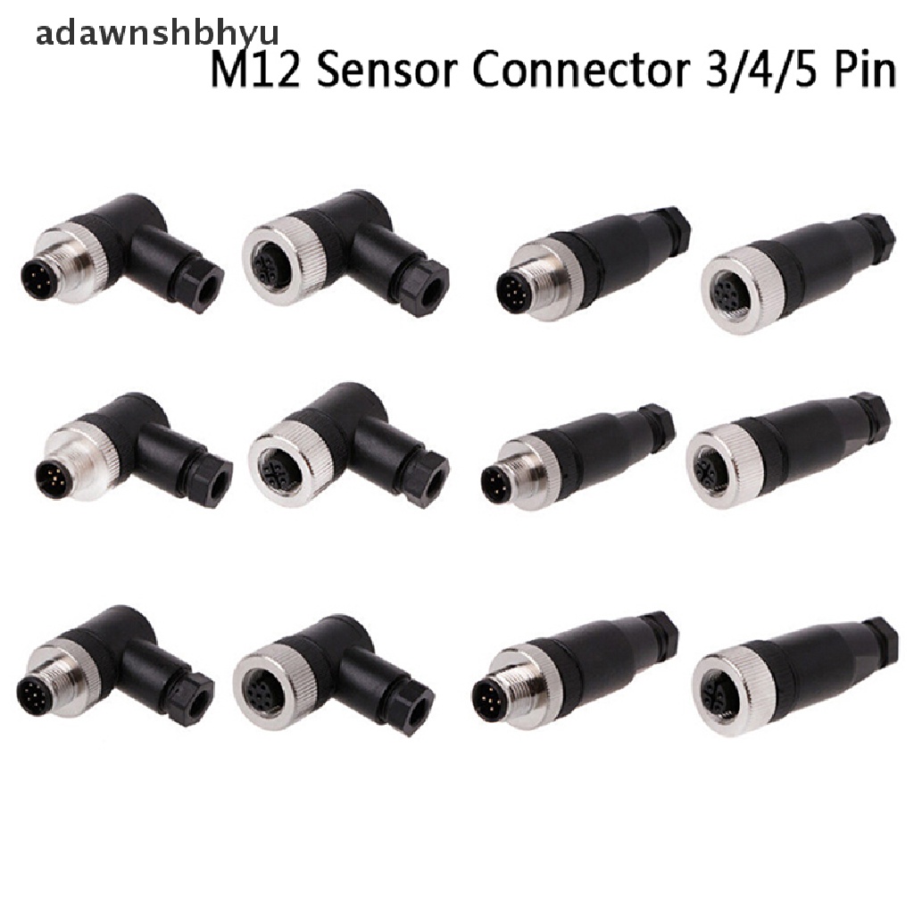 Konektor sensor adawnshbhyu 1Pc M12 3 /4 /5 pin male/female Lurus/Kanan Colokan Sudut