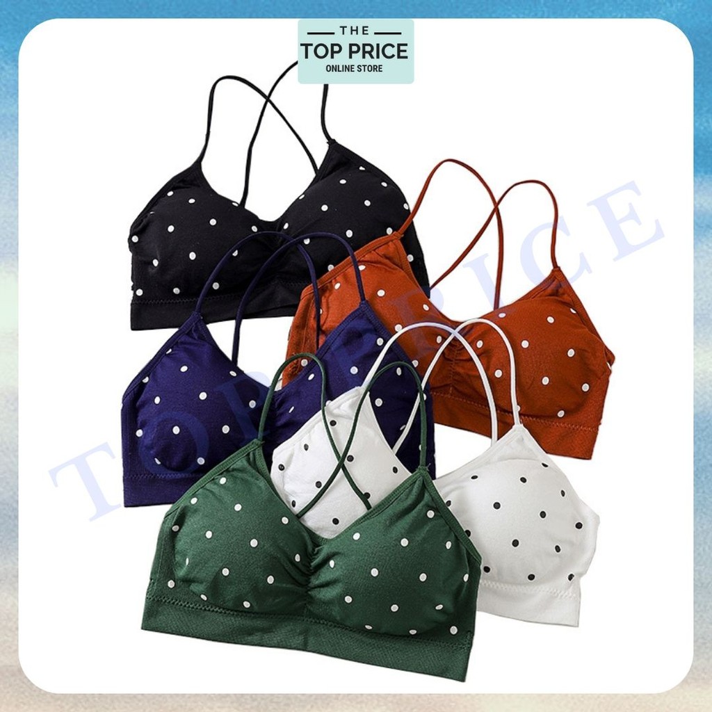 Topprice BRA06 Bra Kain Polkadot Tanpa Kawat Berbusa V Neck Fashion Korea Impor Bahan High Quality