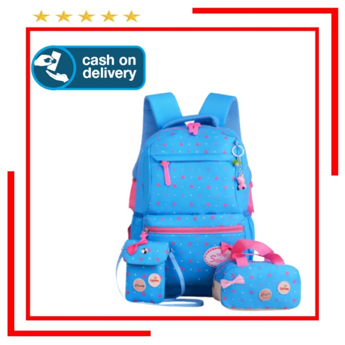 Tas Sekolah Anak Perempuan/Sd -Smp -Sma Backpack Ransel Wanita Cewek Set 3 In 1 Bintang Tabur