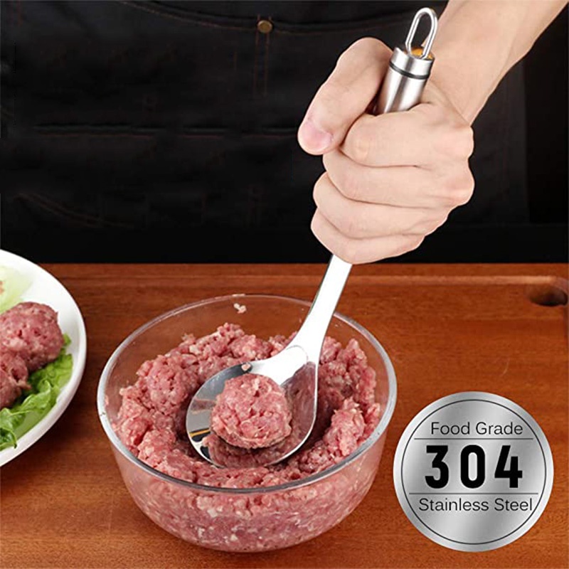 Creative Meatball Maker / Stainless Steel Non-Stick Meat Baller Spoon with Elliptical Leakage Hole for Kitchen