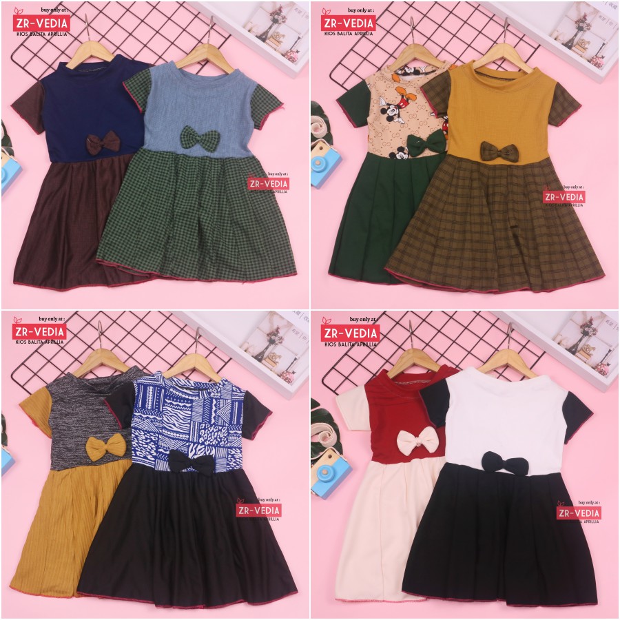 Dress Zaskia Uk 1-2 tahun / Dress Balita Anak Perempuan Cewek Dres Lengan Murah Casual Lucu Motif