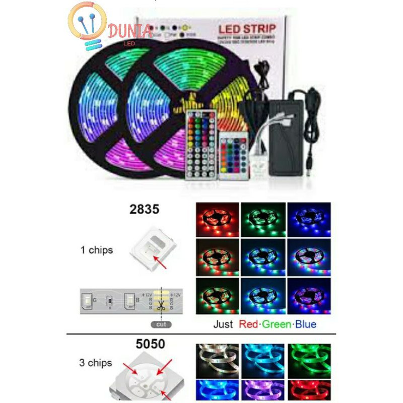 LED STRIP Waterproof 5050/2835 12V 10 Meter Lengkap Remote Besar