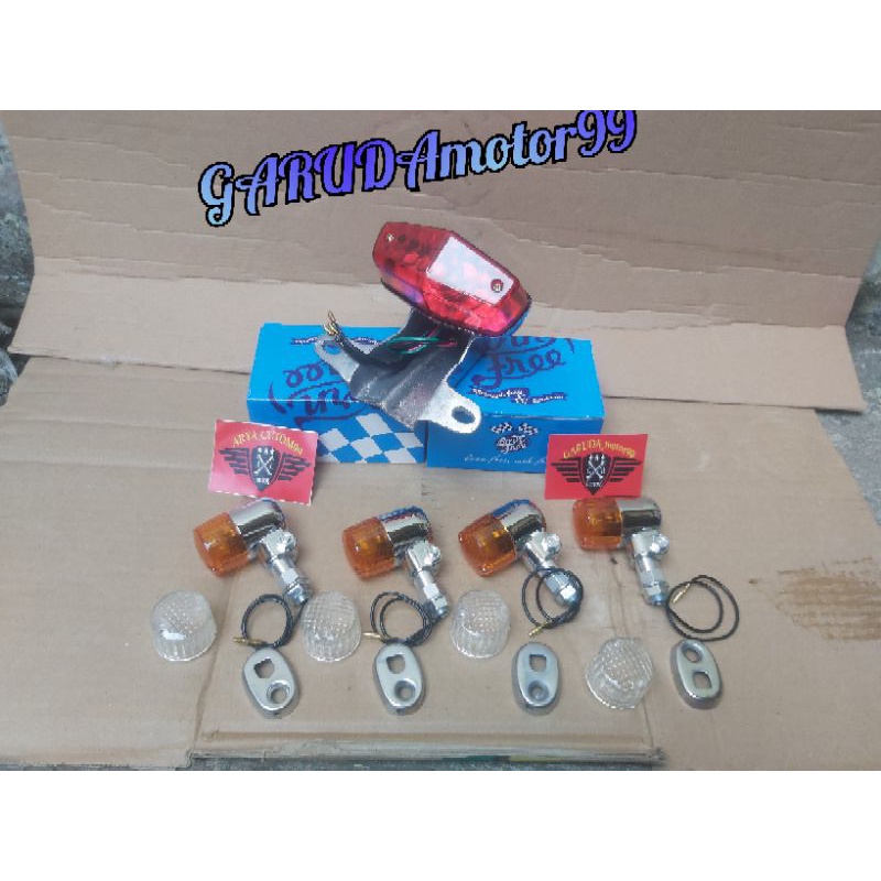 LAMPU BELAKANG.STOPLAMP HONDA CB 100 125  LED SET PANGKON CB CROM DAN SEIN PALU BESI SEPASANG(bonus 