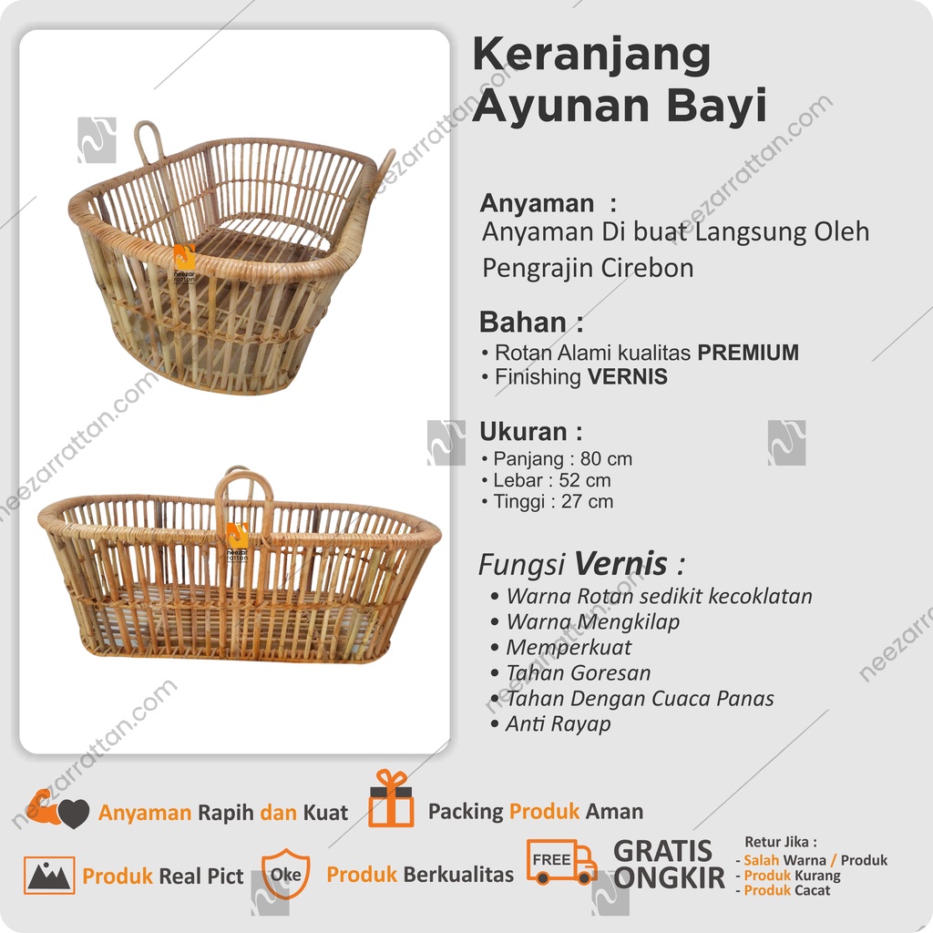 (Keranjang Saja) Ayunan Rotan Bayi Keranjang Ayunan Anak Bayi