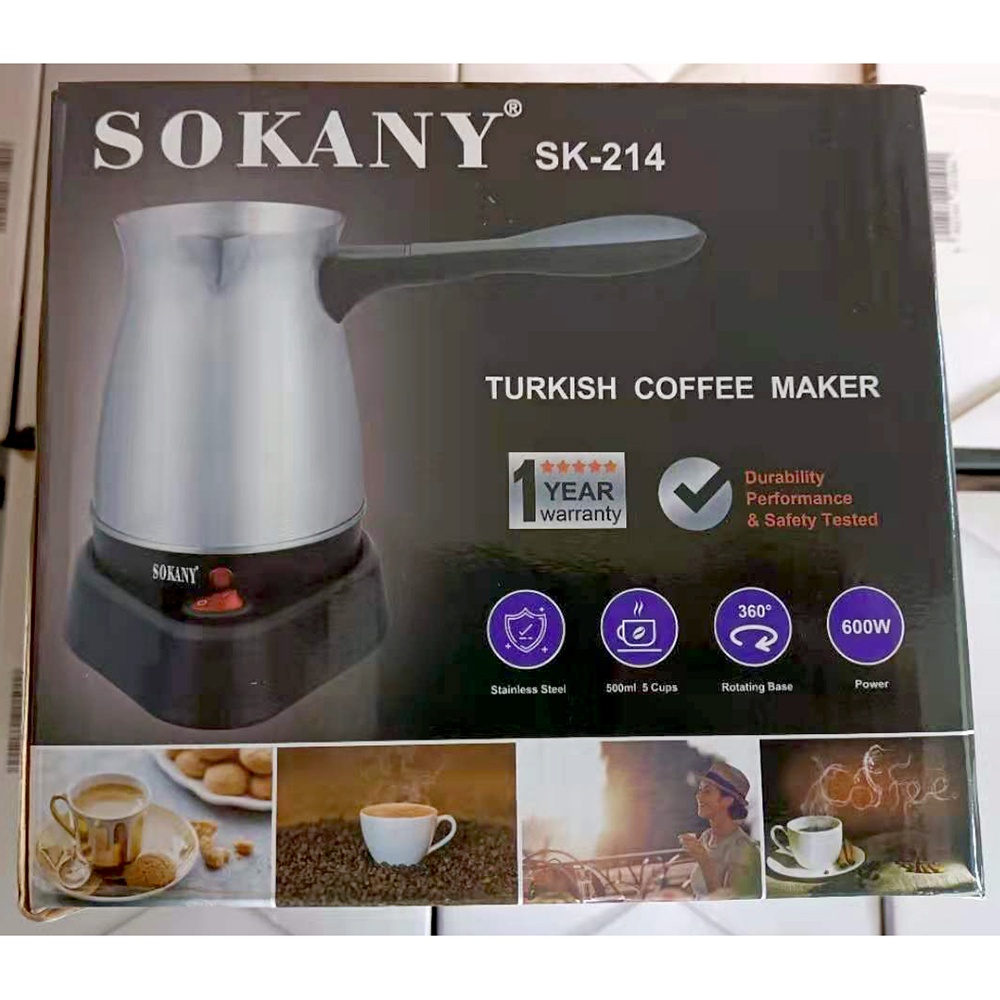 SOKANY Teko Pemanas Elektrik Kopi Espresso Turki 600W 500ml - SK-214 - Silver