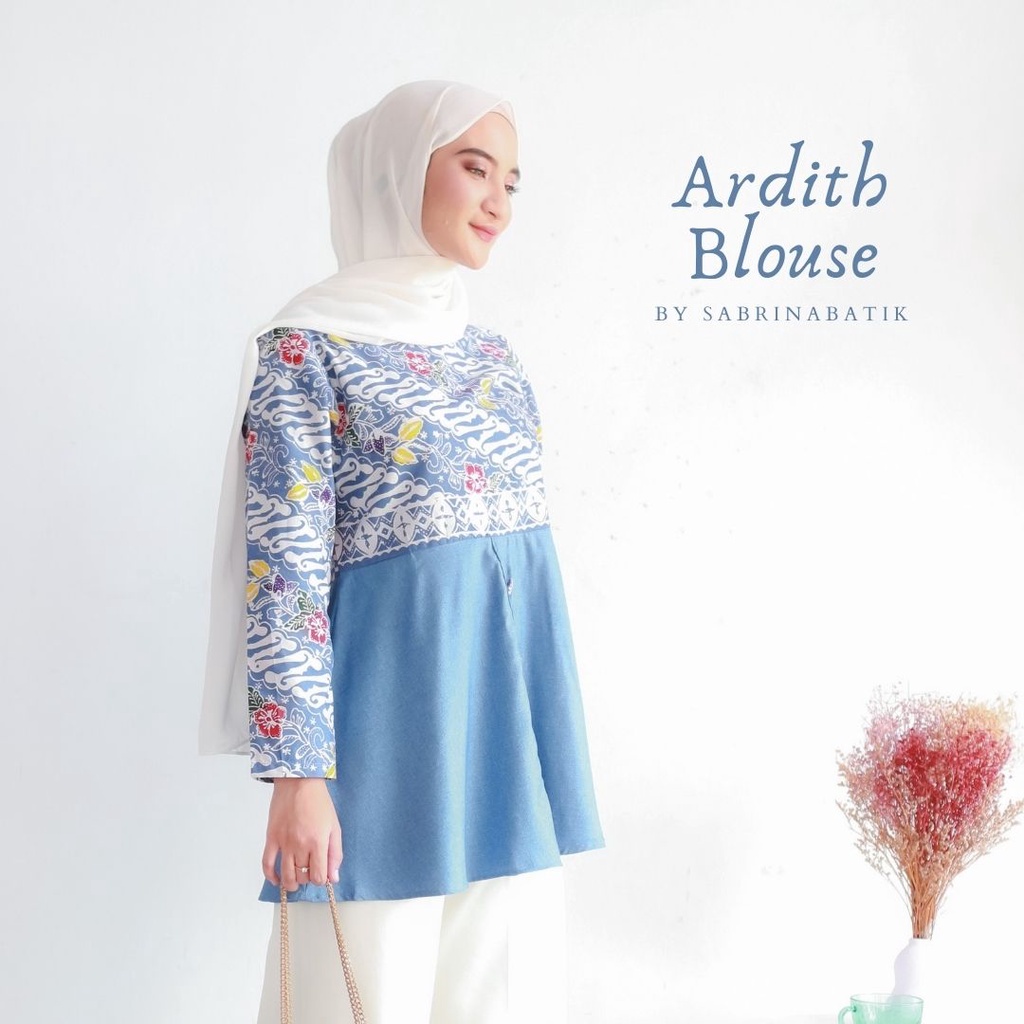 Ardith Blouse Atasan Batik Kerja Kantor Wanita Cantik Katun Nyaman Kekinian Cap Coletan Elegant