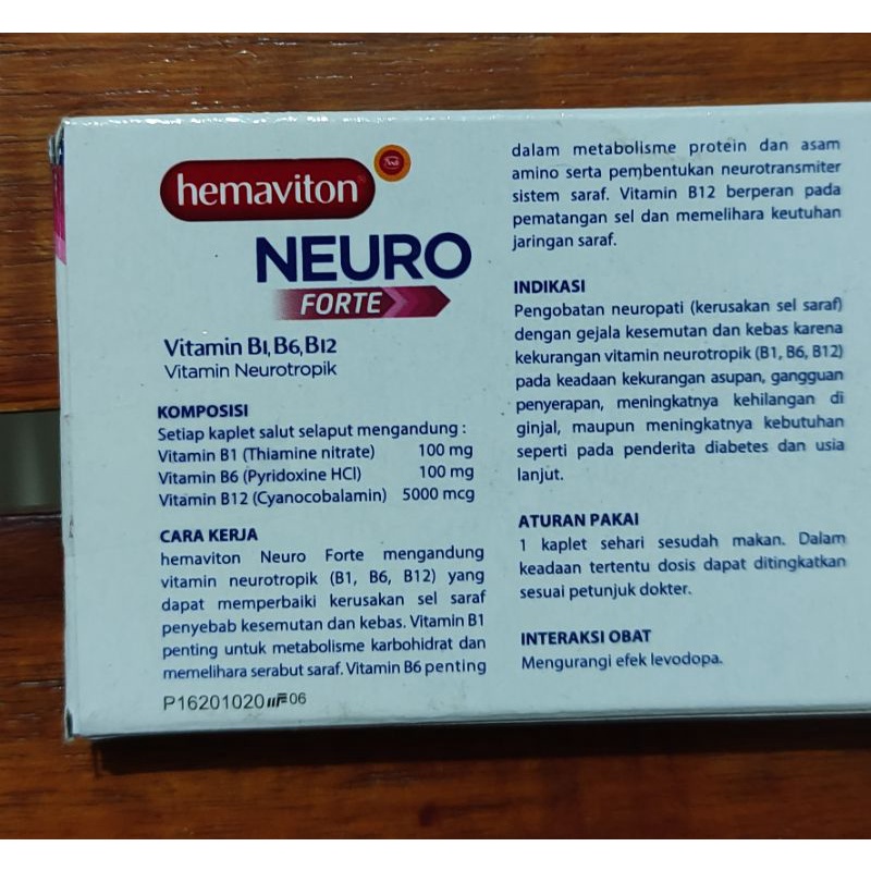 Hemaviton Neuro Forte Isi 10 Kaplet / Vitamin B1 / Vitamin B6 / Vitamin B12 / Mengatasi Kesemutan / Kebas-kebas