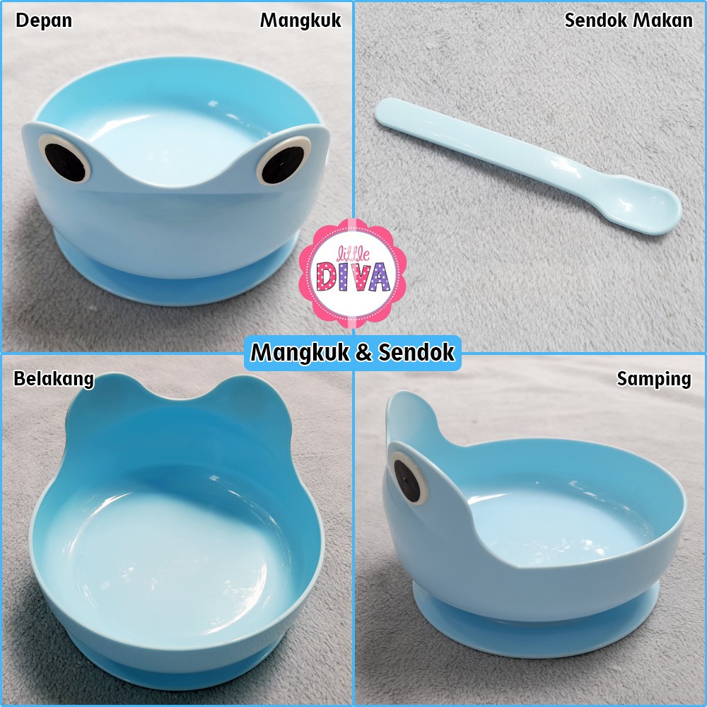 Alat Makan Bayi SET Peralatan Makan Bayi Silicon  - Mangkuk Slabber Celemek Gelas Sendok Pink Hijau Biru