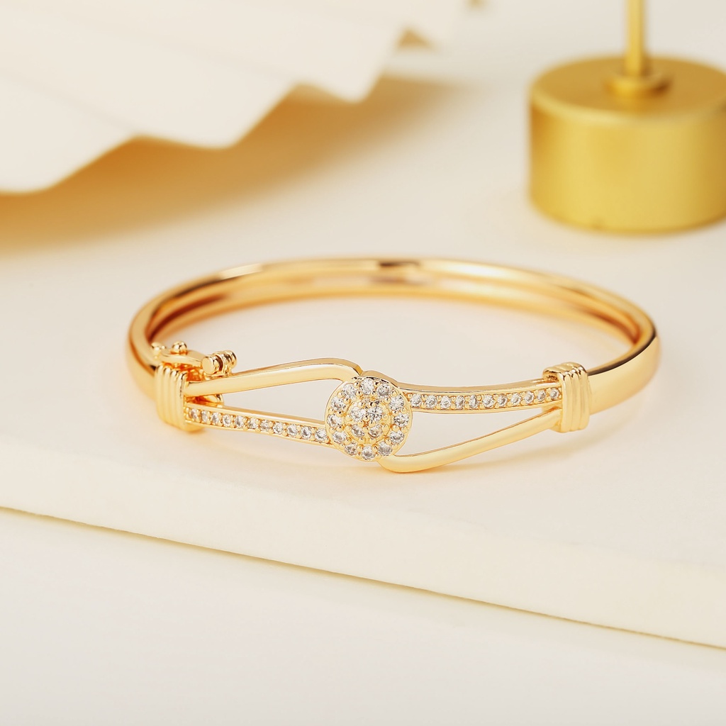 Y071【Pengiriman di tempat】Gelang Wanita Model Baru Emas/Titanium/Anti Luntur Gelang Dewasa Murah Mata Zirkon Gelang Lapis Emas Imitasi