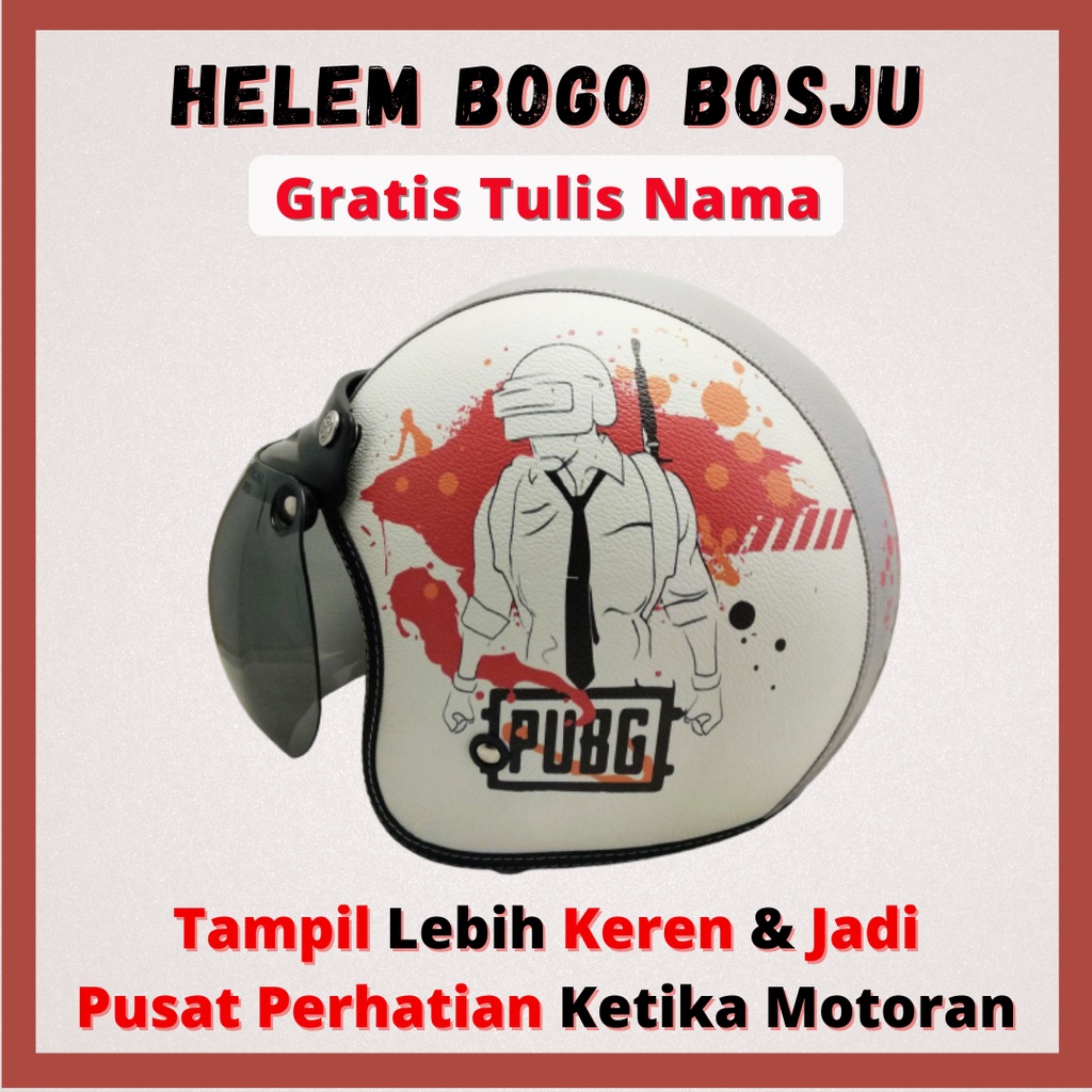 Helm Bogo Motif Game PUBG | Custom Warna Nama | Helem Retro Klasik Anak Cewek Wanita Remaja Dewasa |