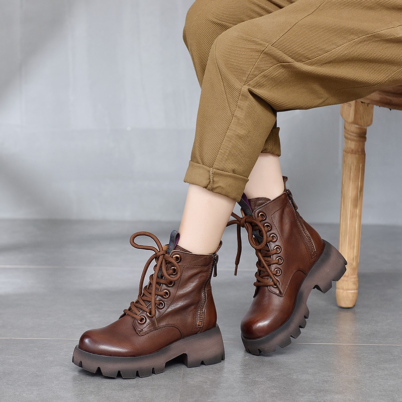 Sepatu Wanita Martin Boot Bot Pendek Wanita Tebal Bersol Boots Retro Tiba Hong Kong Lapisan