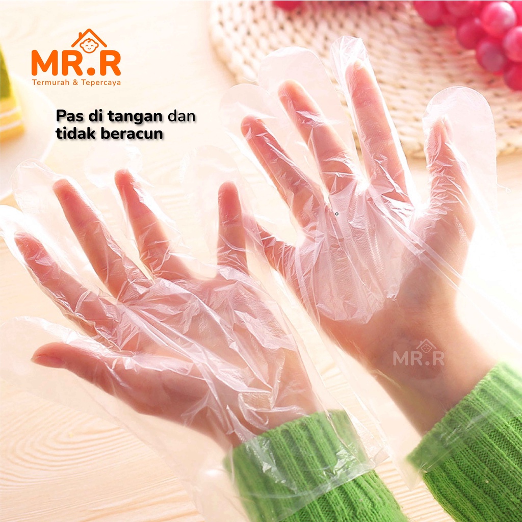 Sarung Tangan Plastik Sekali Pakai isi 100 Pcs Transparan Food Grade Disposable Plastic Gloves