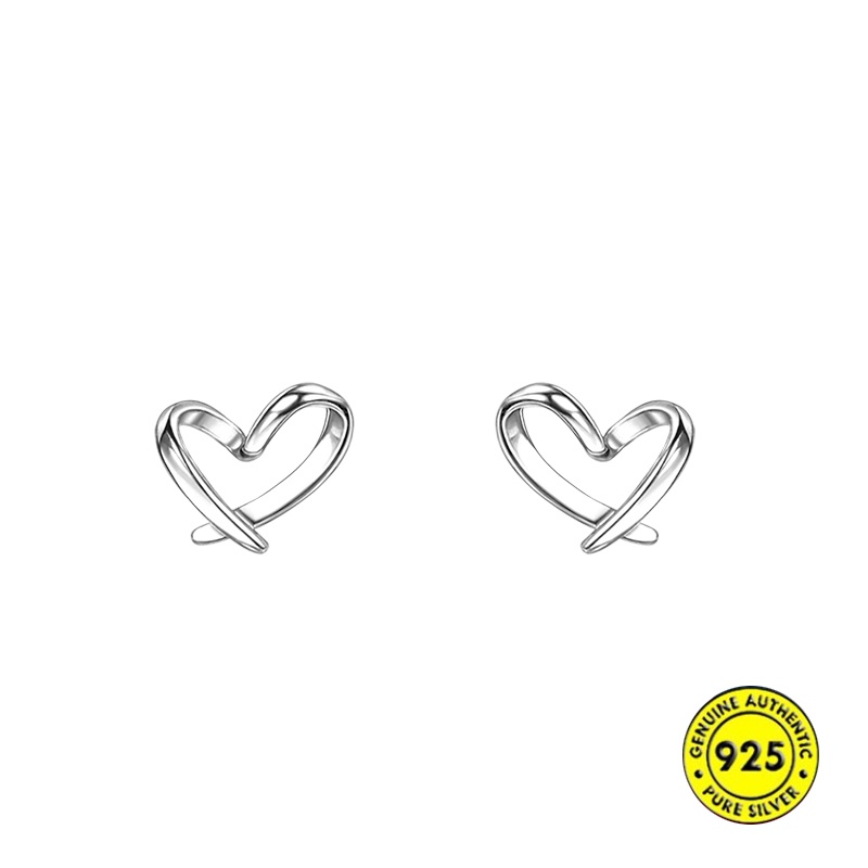 Anting Tusuk Motif Hati Hollow Bahan Sterling Silver 925 Untuk Wanita