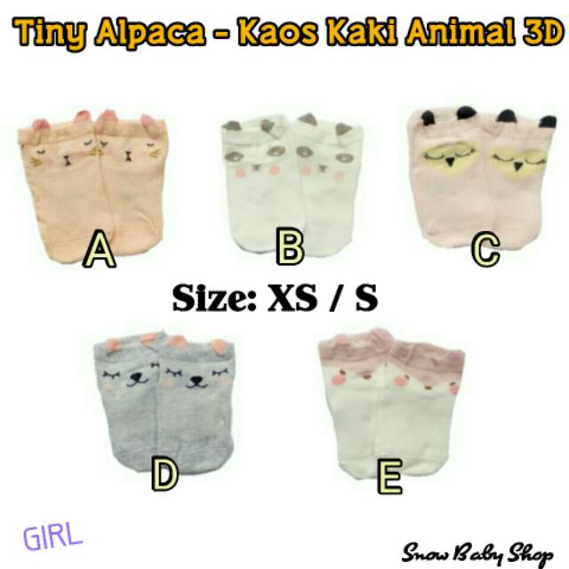 Tiny Alpaca Kaos Kaki Bayi / Anak Animal 3D