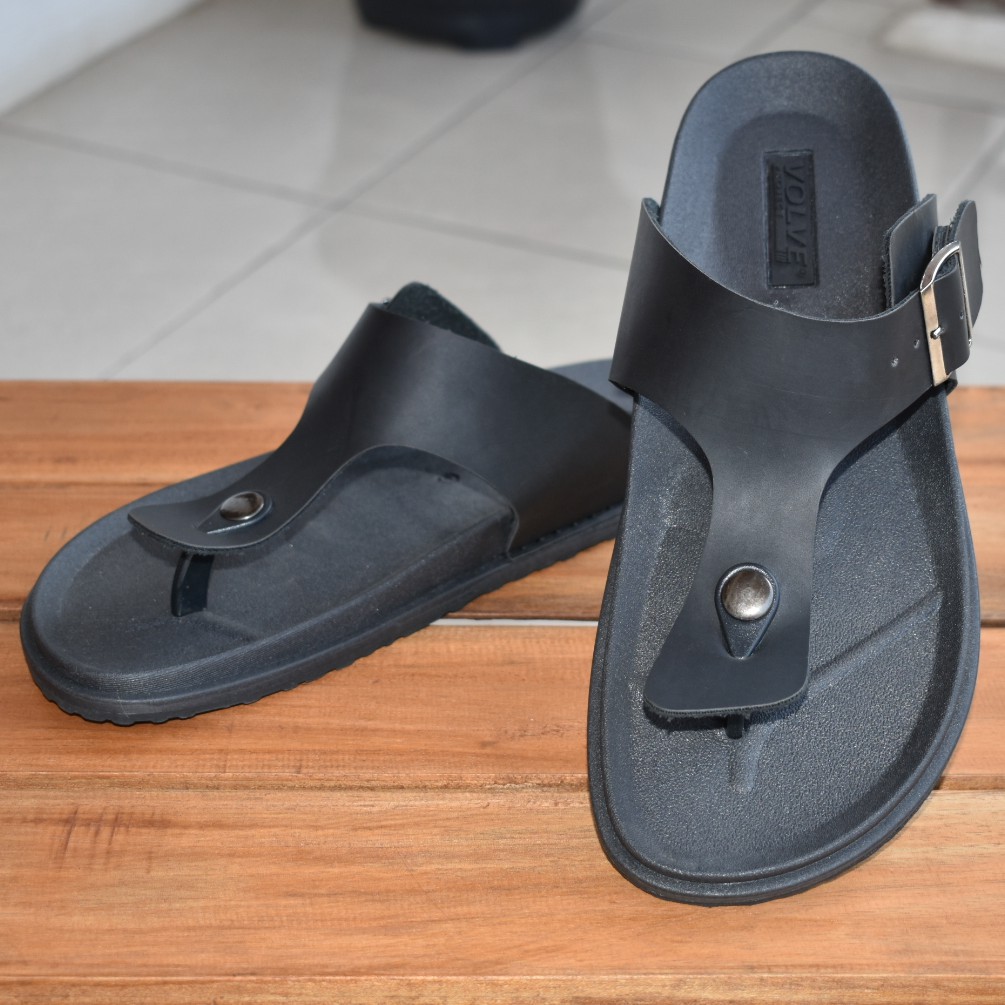 VS 01 BLACK |FORIND x Volve| Sendal Kulit Simpel Original Pria/Cowok/Men Sandal Lokal Ori Footwear