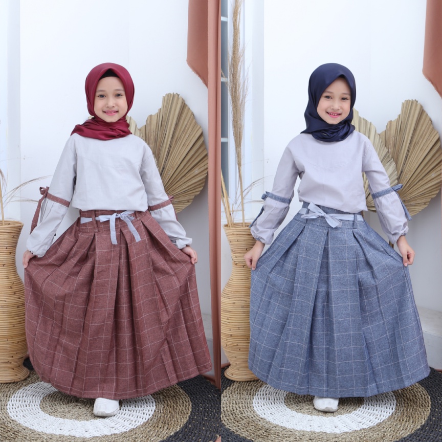 Hooflakids Baju Setelan Anak Perempuan Tanggung Blus dan Rok Naura Set Blouse Simpel dan Lucu untuk usia 3 - 12 Tahun Kualitas Premium