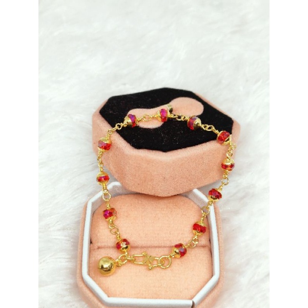 GELANG ANAK PERAK 925 LAPIS MAS 24K KRISTAL BATU MERAH