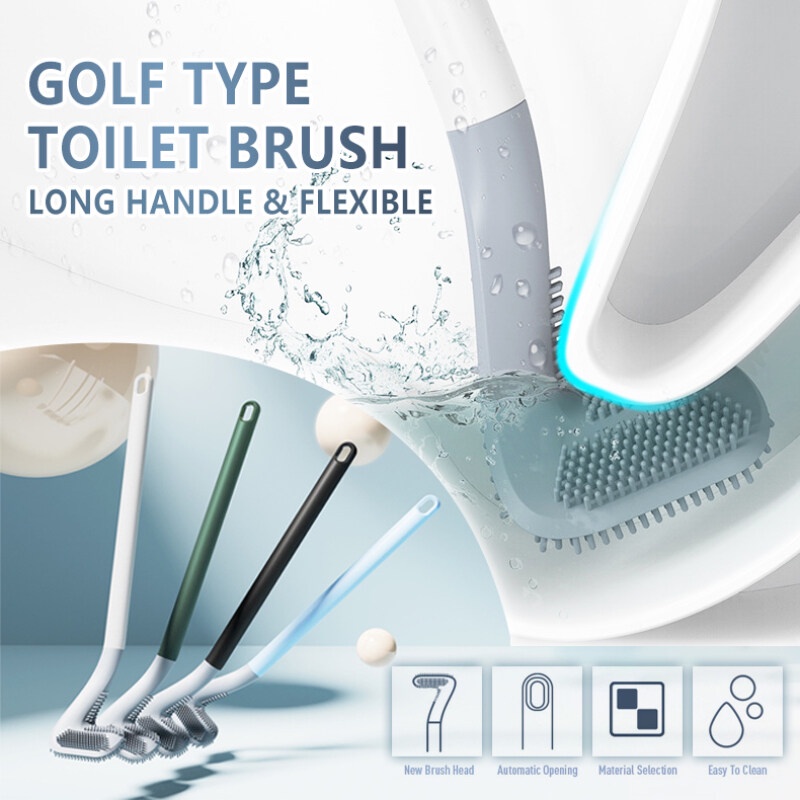 Sikat Toilet Silikon Bentuk Stik Golf / Alat Pembersih WC Kamar Mandi / Toilet Brush Silicone Fleksible Serbaguna Sela Karet Lentur.