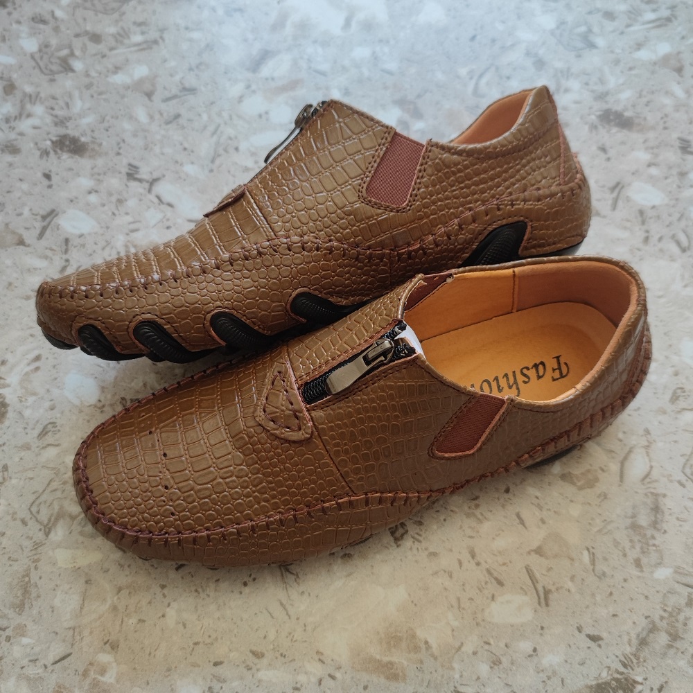 Klasik Import Kulit Asli Sepatu Pantofel Pria Ritsleting Frmal Kerja Kantor Motif Kulit Buaya Casual Loafer Cowok Lentur 174