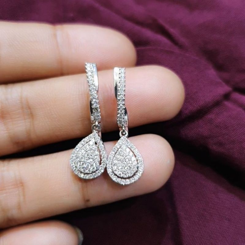 Anting Giwang berlian asli 0.73 ct bhn emas putih kode 96