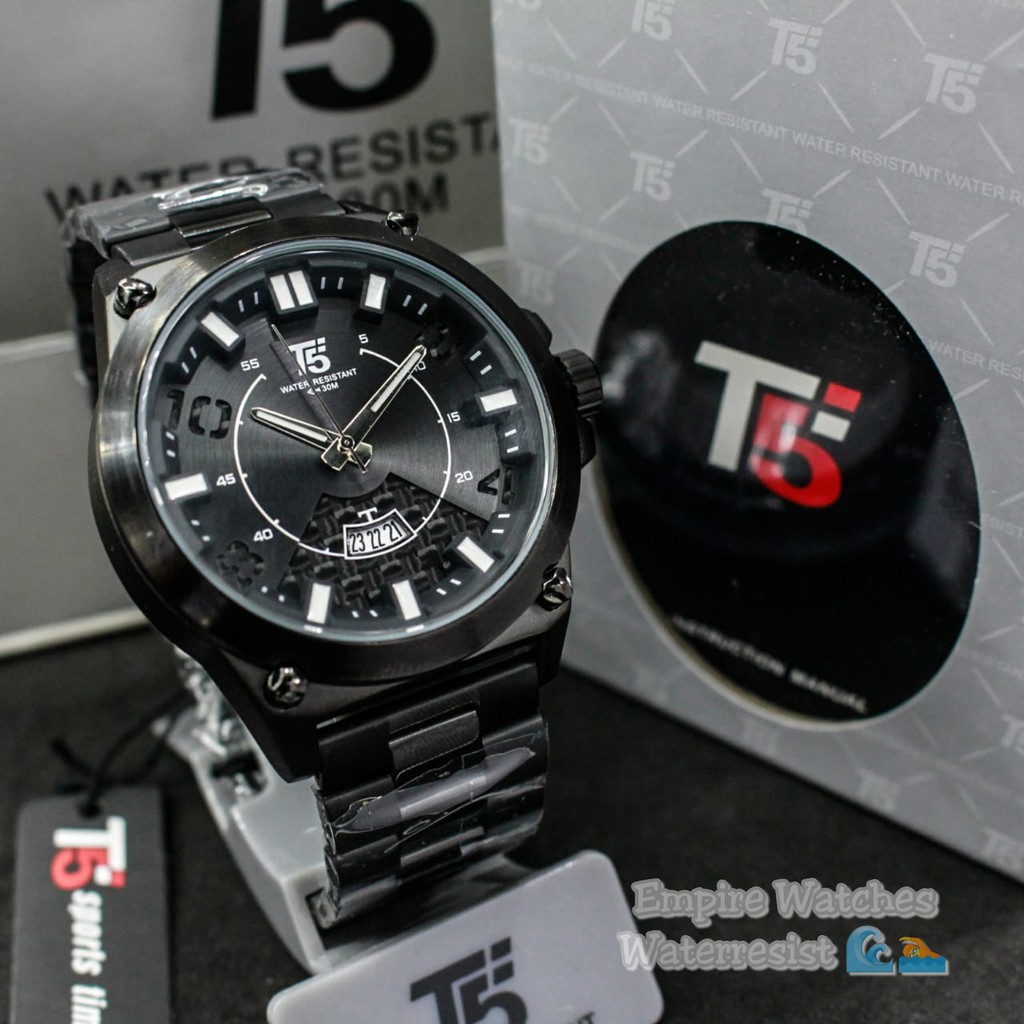 Jam Tangan T5 H3569G H3569 3569 Pria Cowok Analog Tanggal Aktif Rantai Stainles Original Waterproof